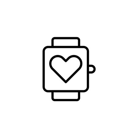 A minimalist illustration showcasing a smartwatch with a prominent heart symbol on its display, representing health tracking and wellness monitoring. The clean design and focus on the heart suggestのイラスト素材