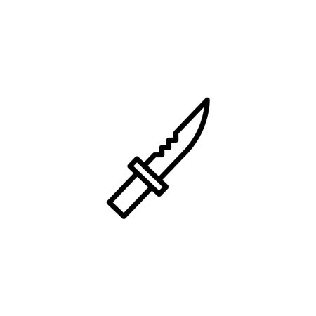 Minimalist line drawing of a serrated knife, symbolizing readiness, potential danger, or self-defense. The image is clean, precise, and isolated on a white background, making it adaptable forのイラスト素材