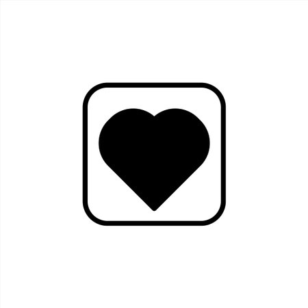 A simple minimalist vector graphic featuring a black heart icon nested within a rounded square outline. The design is clean and modern, representing love, affection, and positive emotion in aのイラスト素材