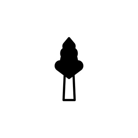A minimalist silhouette graphic of a stylized tree. The design features a simple, black geometric shape resembling a tree, ideal for icons, logos, or nature-themed design elements. Isolated on aのイラスト素材