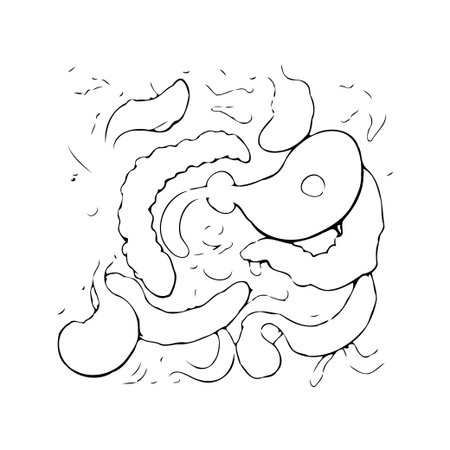 This abstract monochrome artwork presents a captivating array of flowing shapes, inviting viewers into a realm of imaginative exploration. The design evokes a sense of fluidity, creating a strikingのイラスト素材