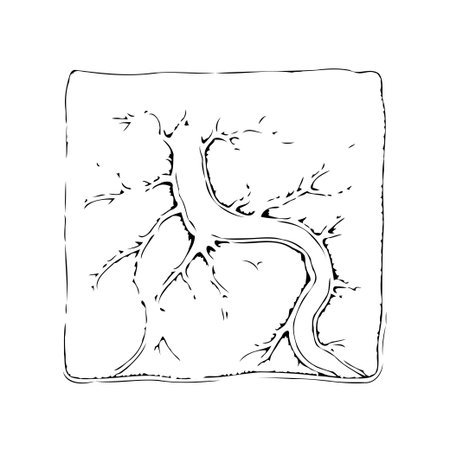 This artwork captures a minimalist tree sketch within a square frame, celebrating organic forms and simple lines. The monochromatic design creates a clean and elegant aesthetic. With artisticのイラスト素材