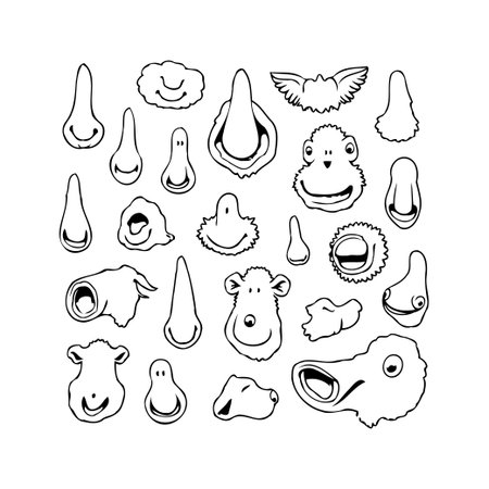 A delightful array of cartoon faces and facial elements are presented in a playful doodle style. The illustrations highlight a variety of expressions and character designs, inviting viewers toのイラスト素材