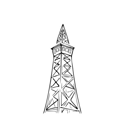 An artistic representation of a structural tower, carefully constructed with a framework of intersecting lines. The architectural illustration, rendered in monochrome, showcases precise engineeringのイラスト素材
