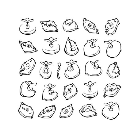 A monochromatic arrangement presents a variety of stylized plant shapes, created using clean, simple lines. This artwork showcases unique design elements suitable for diverse graphic designのイラスト素材