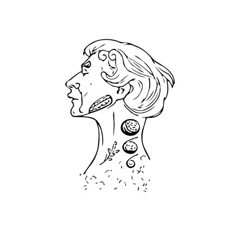 A stylized monochrome portrait features a fragmented yet elegant form crafted with detailed line work. The artistic design emphasizes ornamental aspects with unique decorative elements, offering aのイラスト素材