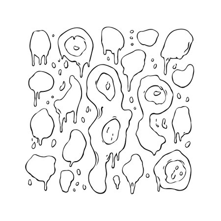 A collection of free-flowing, blob-like shapes rendered in simple black outlines against a white background. These irregular shapes with varied sizes and dripping elements are arranged in anのイラスト素材