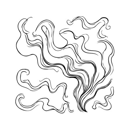 A minimalist illustration showcasing ascending smoke plumes or vapor tendrils in an elegant and intertwined dance. The monochrome design creates an ethereal and abstract flow, evoking a sense ofのイラスト素材