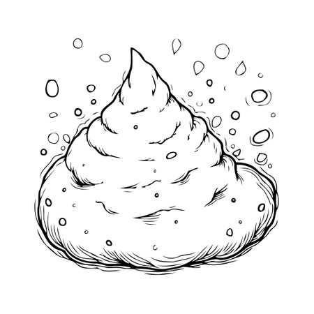 A playful, cartoon-style illustration of a creamy, swirling mound. The art is whimsical and uses a black-and-white palette. Intended for designs that require a fun, expressive artistic touch. Idealのイラスト素材