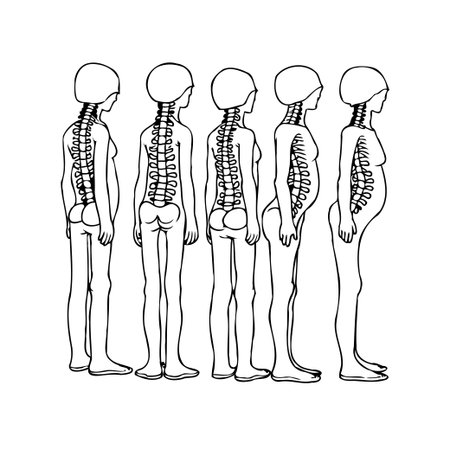 Illustration showcasing human spinal posture, highlighting alignment variations across diverse body...