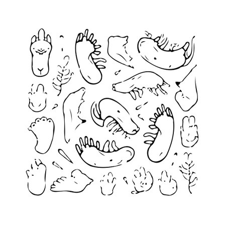 This artwork displays whimsical hand-drawn doodles with surreal creature forms and shapes against a white background. The imaginative designs offer a playful exploration of organic elements,のイラスト素材