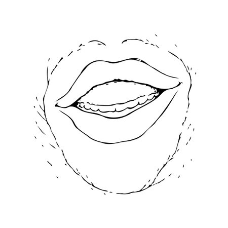 A simple yet evocative vector illustration shows an open mouth, revealing the tongue within. The artwork relies on bold outlines and minimalist design to capture a moment of speech or expression inのイラスト素材