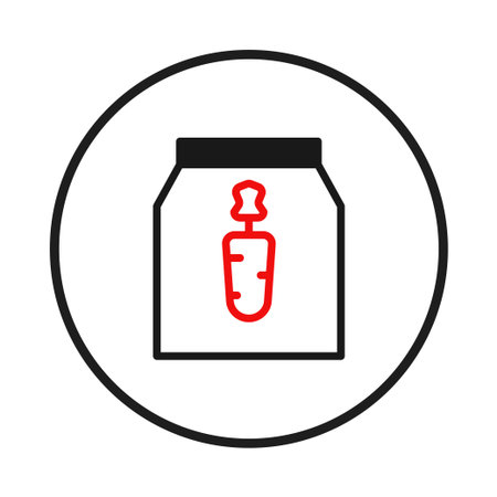 A minimalistic depiction features a bag of animal feed adorned with a carrot icon, symbolizing nourishment and health. The design conveys a sense of natural food in a creative illustration withのイラスト素材