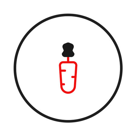 A simple yet impactful illustration of a carrot, using a minimalist design with black and red colors. Encapsulated within a circle, the image is perfect for representing organic food, healthyのイラスト素材