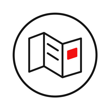 A sleek and visually appealing brochure icon, ideal for marketing and promotional materials. Encapsulated within a bold circular outline, the design showcases minimalistic aesthetics on a cleanのイラスト素材