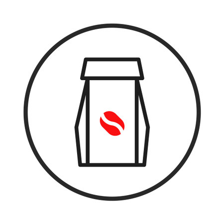 A minimalist vector illustration depicting a coffee package within a circle, designed for a modern, clean aesthetic. Ideal for branding, marketing materials, and representing coffee-related productsのイラスト素材