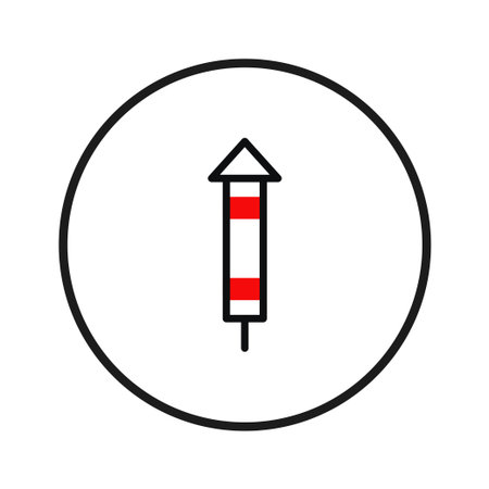 A clean and minimalist vector illustration depicting a stylized rocket or firework. The icon is encircled by a circular border, suitable for festive events, celebrations, or expressing themes ofのイラスト素材