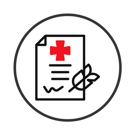 Conceptual design showcasing a medical document with a prominent cross and leaf element. This graphic represents healthcare, encompassing diagnosis, treatment plans, and overall patient wellness. Itのイラスト素材