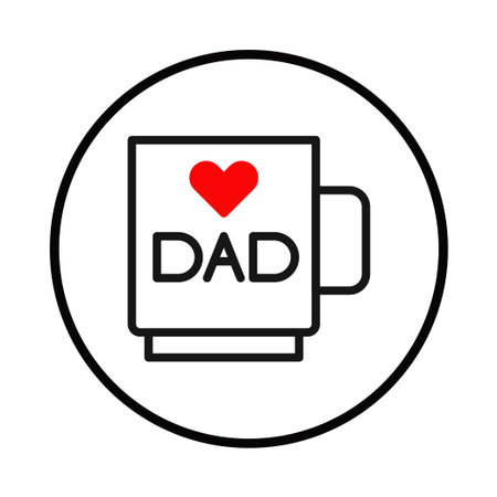 A minimalist icon representing a mug designed for dad, featuring a red heart, this graphic artwork convey familial affection, it is suitable for greetings, gifts, or any creative design celebratingのイラスト素材