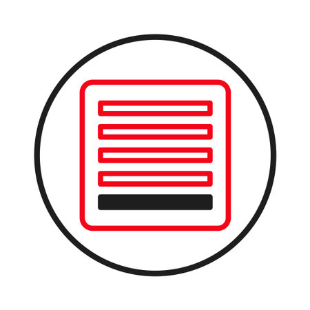 A graphic abstract representation with red lines enclosed within a circle, featuring a bold rectangular shape with horizontal arrangements and a black line at the bottom, suggesting structured dataのイラスト素材