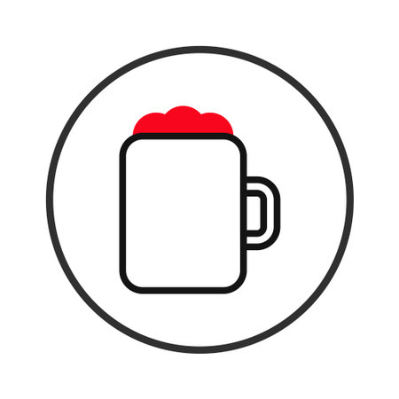 Stylized beer mug illustration, perfect for app icons or website graphics. The clean lines and minimalist design creates a modern and versatile element. The graphic, with foam, representsのイラスト素材
