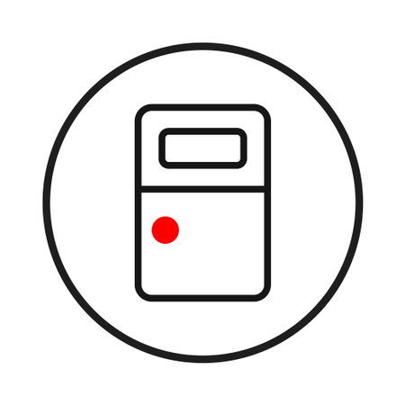 This image showcases a simplified interface accessibility symbol with geometric shapes and a notable red dot, set within a circular frame. The design focuses on clarity and ease of identification,のイラスト素材
