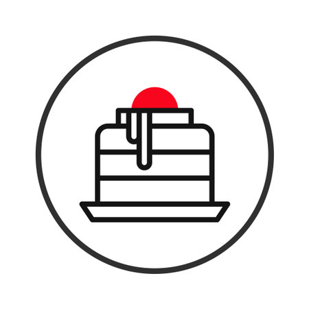 Simple flat icon illustration of a pancake stack with red cherry on top. The minimalist vector graphic provides a clean and modern design suitable for various creative projects, representingのイラスト素材