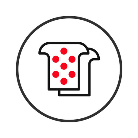 Conceptual and minimalist drawing showing slices of sweet bread decorated with red dots. This illustration showcases an icon design that can be used in breakfast menus, food advertising, bakeryのイラスト素材