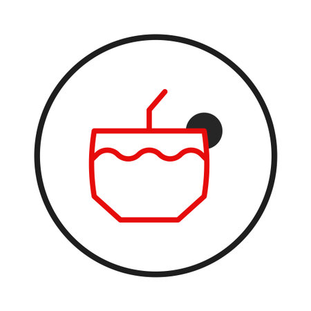 A visually appealing line art illustration of a summer cocktail, carefully designed with vibrant color accents, within a circular frame. Perfect for graphic resources, evoking refreshment andのイラスト素材