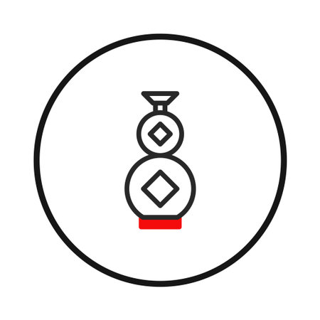 A minimalist representation of asian culture through an iconic circular design highlighting a stacked container figure signifying wealth, prosperity and abundance. The design utilizes black, whiteのイラスト素材
