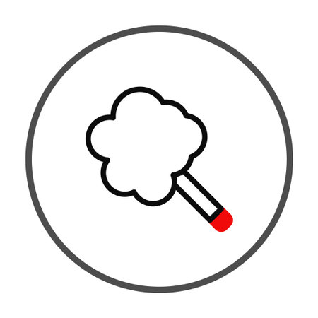 Abstract conceptual illustration featuring a cloud or smoke-like shape attached to a handle, enclosed within a circle, suggesting themes related to the atmosphere, purity, or environmental concerns.のイラスト素材
