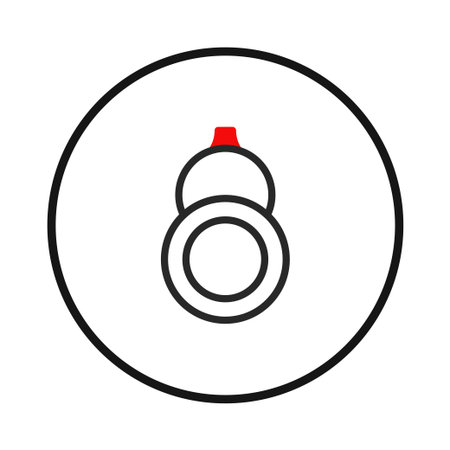 This image presents a clean, minimalist symbol with geometric shapes and a striking color contrast. The design features a red accent on top of stacked circles, enclosed within a larger circle. Itのイラスト素材