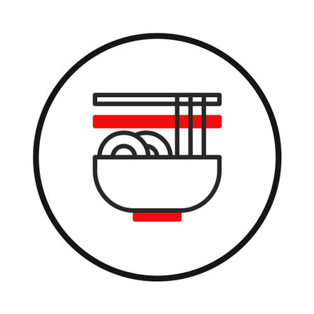 A minimalist vector illustration of a bowl of noodles, perfect for representing Asian cuisine or a restaurant's menu. The clean design and clear lines make it ideal for logos, icons, or graphicのイラスト素材