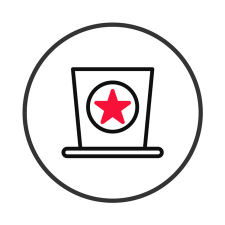 A simple line drawing of a patriotic themed icon. It features a hat shape with a red star within a circle. The illustration is contained inside a circle, conveying a sense of completeness. Theのイラスト素材