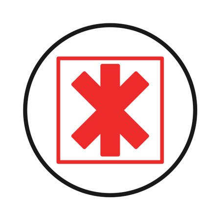 The image features a red medical symbol inside a square, set within a white circle outlined in black. This arrangement represents healthcare services, emphasizing the urgency and importance ofのイラスト素材