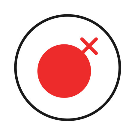 The graphic features a stylized female symbol rendered in red, centered within a white circle that is bordered by a black ring. Its design emphasizes simplicity and visual impact, perfect forのイラスト素材