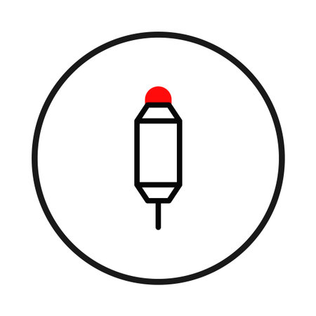 A simple icon featuring a stylized marker design within a circle evokes creativity and writing precision. The design uses a clean, minimalist style with a red accent, creating a modern and artisticのイラスト素材