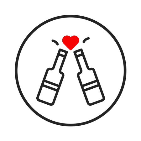 This vector image shows two bottles about to make a toast with a heart between them in the center of the icon, the image is perfect for celebrating with your loved one on a special occasion, such asのイラスト素材