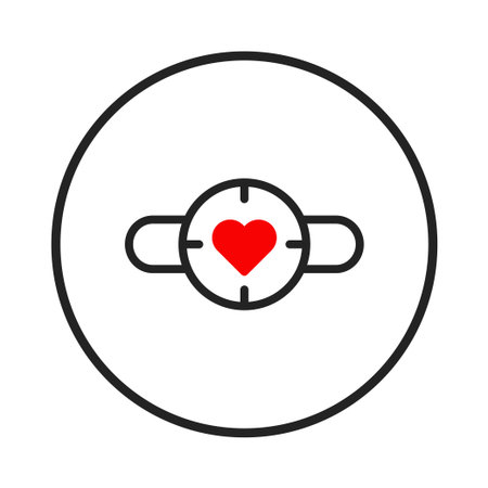 A graphic design presents a red heart at the center of a crosshair-like target, all enclosed within a circle. This minimalist icon symbolizes aiming for love or focusing on emotions with accuracyのイラスト素材