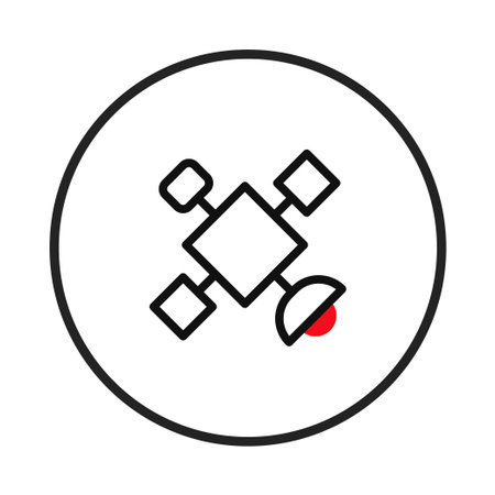 A simple yet striking depiction of a satellite, symbolizing advanced communication technology. The clean lines and bold color accent highlight the innovative spirit of space exploration, dataのイラスト素材