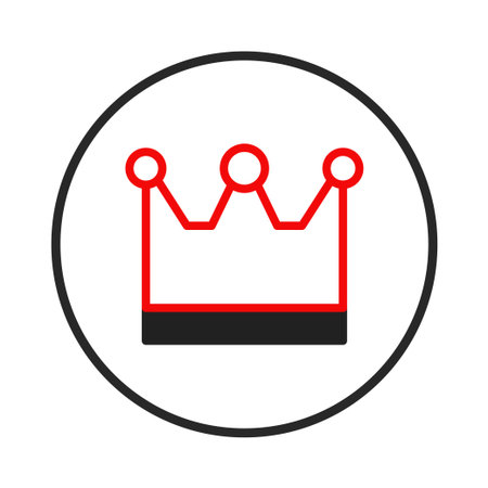 A minimalist image depicts a stylized crown inside a circle. The crown is outlined in red with a black base. The design is clean and modern, using simple geometric shapes to convey a sense ofのイラスト素材