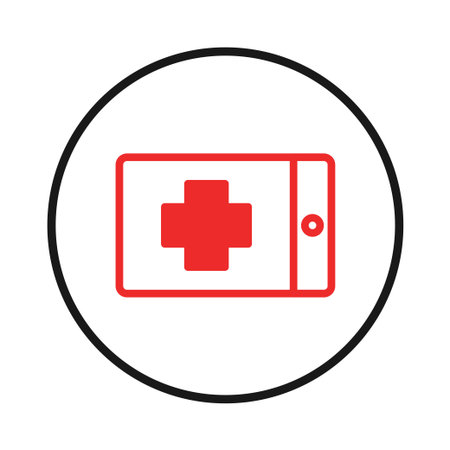 This image represents a modern digital health solution, showcasing mobile telemedicine and online diagnostics. It symbolizes virtual healthcare, enabling remote patient support and innovativeのイラスト素材