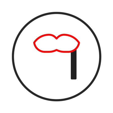 This abstract illustration presents a minimalist representation of lips atop a vertical support, enclosed within a circular frame. The design emphasizes simplicity and bold lines, creating aのイラスト素材