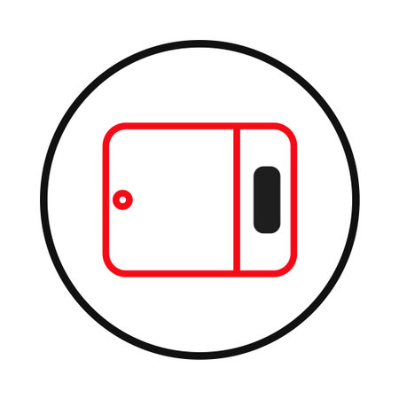 A minimalist design illustrating a household appliance. The appliance has simplified geometric shapes and an outline. The clean design uses a red outline against a white background. Suitable forのイラスト素材