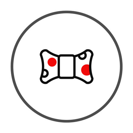 This graphic features a stylized bow tie icon adorned with polka dots enclosed within a circular outline. The design suggests a blend of classic charm and modern whimsy perfect for adding a touch ofのイラスト素材