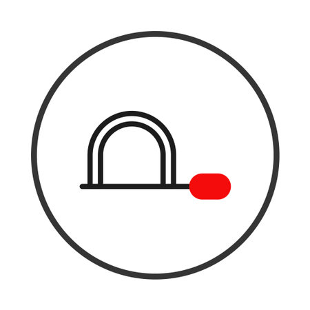 Illustration showcasing a minimalist icon of an engineering instrument or tool, designed with clean black outlines, punctuated by a single vibrant red element. A design suggestive of construction,のイラスト素材