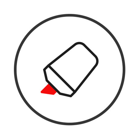 This minimalist vector illustration presents a clean, modern highlighter icon set against a circular background. It is designed as an emblem, the red accent adds a vivid touch suitable for diverseのイラスト素材