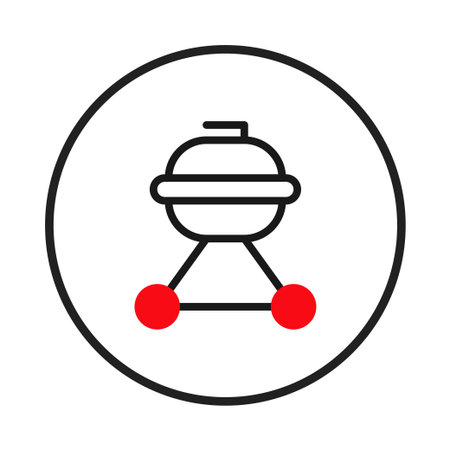 This graphic depicts a simplified barbecue grill encased in a circle, perfect for conveying themes of outdoor cooking, summer festivities, and leisurely dining. Ideal for websites or print materialsのイラスト素材