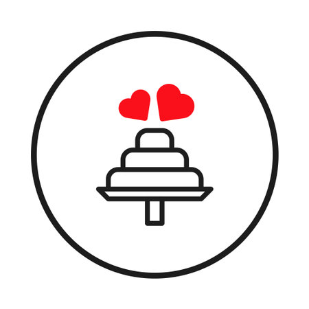 This graphic features a stylized three-tier cake topped with hearts, encapsulating themes of love,...