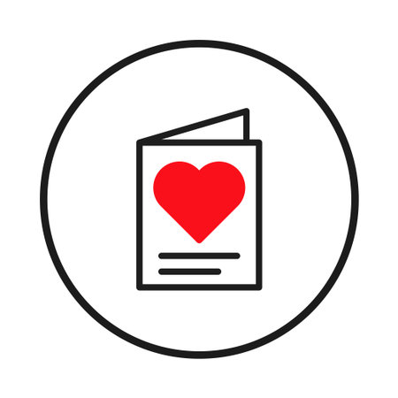 This illustration represents a greeting card with a prominent red heart, suggesting a message of love or affection. Framed within a simple circle, it conveys sincerity, emotion, and the warmth ofのイラスト素材